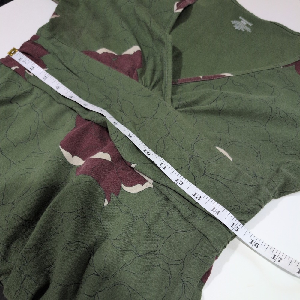 Patagonia Kamala Dress L Green Floral Organic Cotton V-Neck 3/4 Sleeve 58870FA11 - Picture 8 of 10